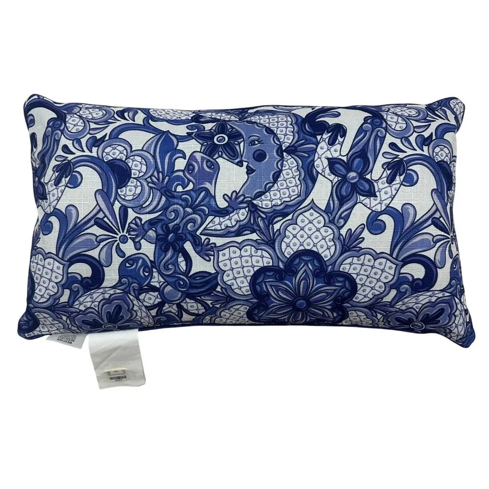 Stratford Outdoor Welcome to My Porch Lumbar Pillow Navy Blue White Reversible